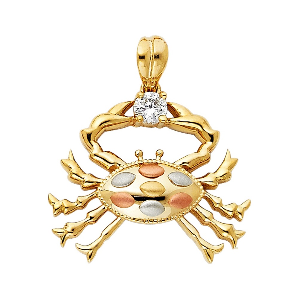 14K Tri Color  CZ Crab Pendant